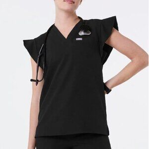 Figs Womens Black Natal Flutter Sleeve Scrub Top